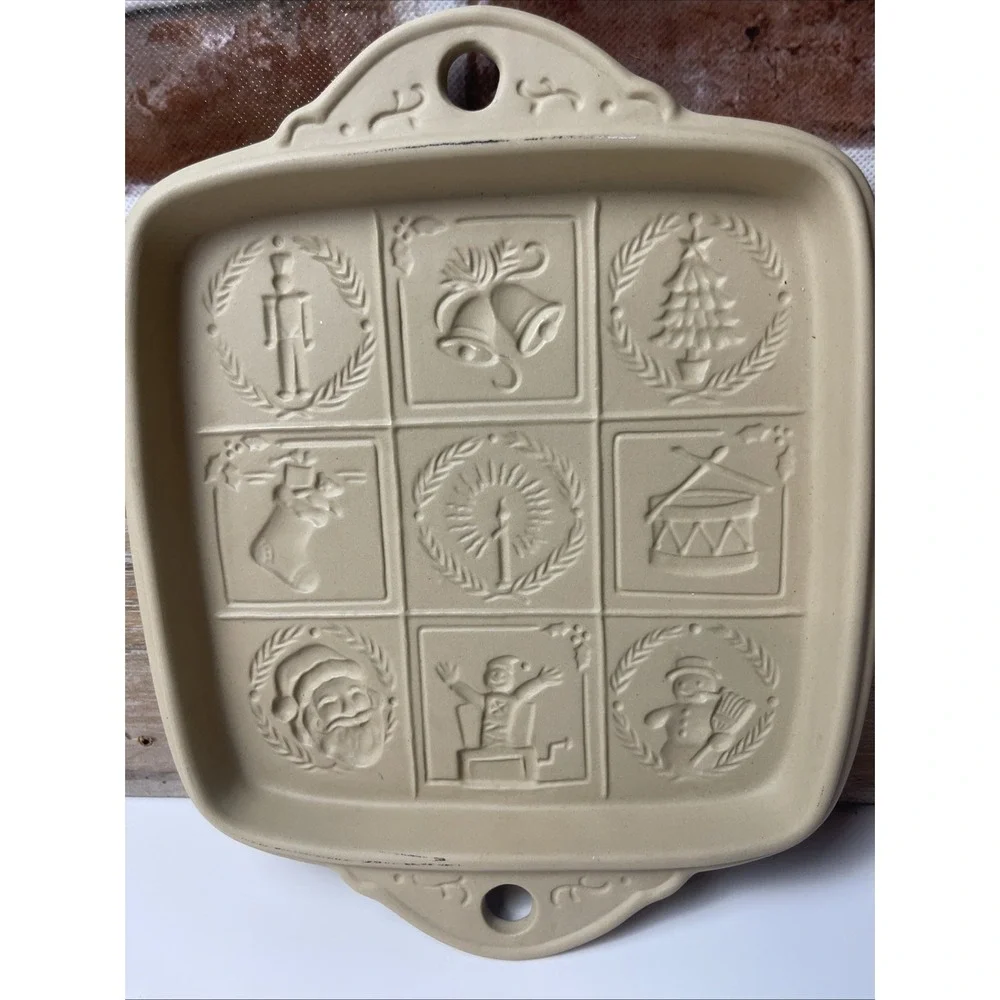 1994 Hill Design Brown Bag Cookie Art Christmas Shortbread Pan Mold Stoneware